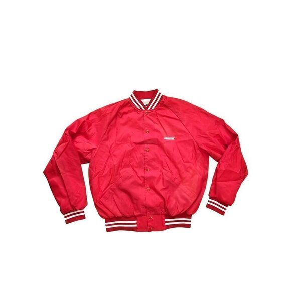 Vintage 80's/90's Made in USA XL fleece lined jacket soft shell Red white snap - Picture 1 of 9